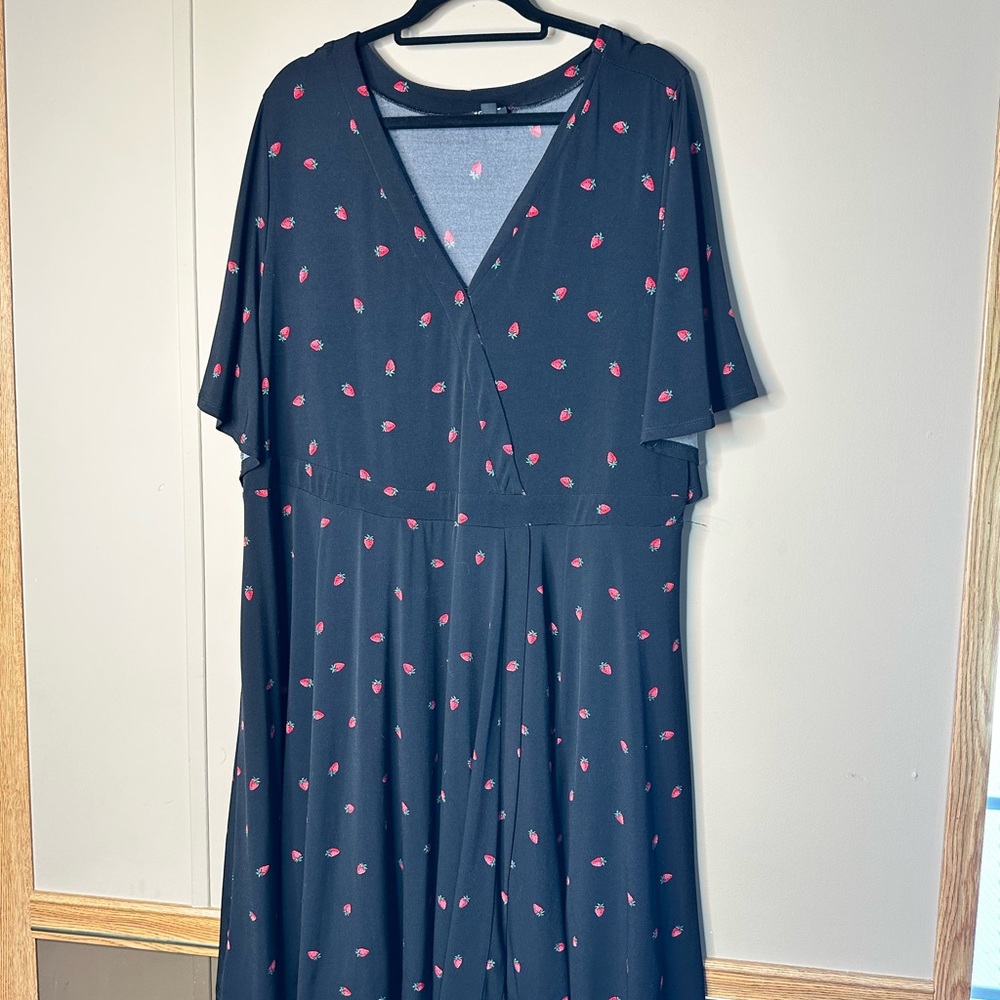 Torrid Black Midi Dress with Strawberry Pattern